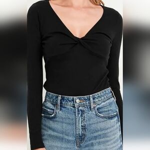 Old Navy Twist-Front Black Long Sleeve Top- MEDIUM